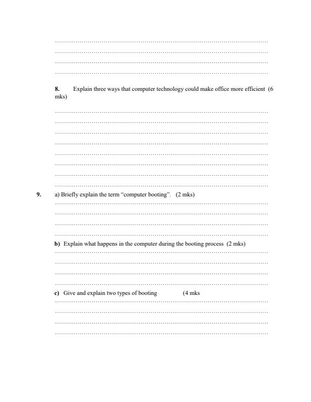 Form 1 Computer Studies End-Term 2 Examination 2021 - 874