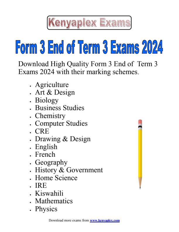 Form 3 End of Term 3 Exams 2024 - Set - 3429