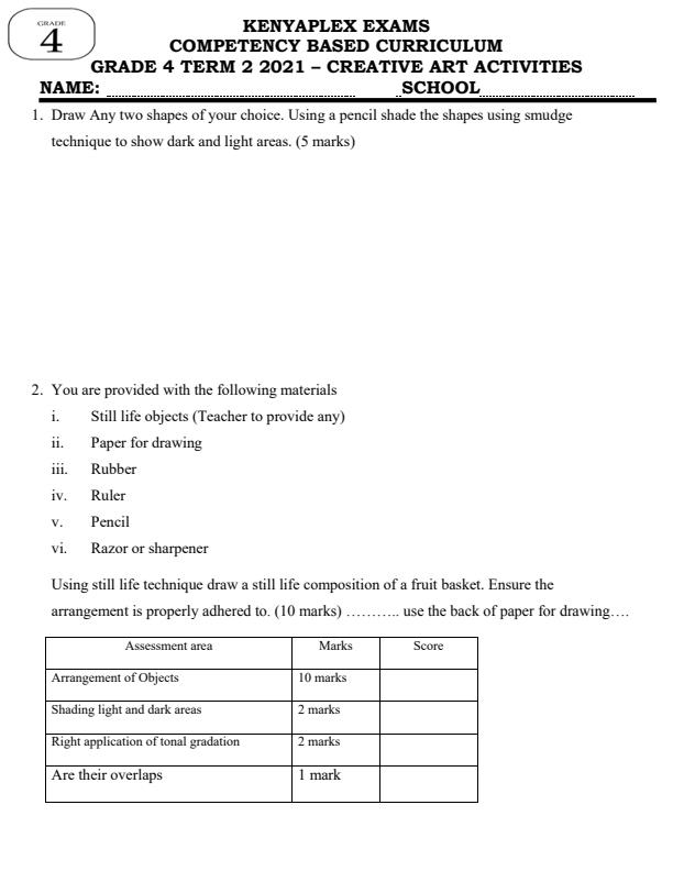 Grade 4 Creative Arts End Of Term 2 Examination 908