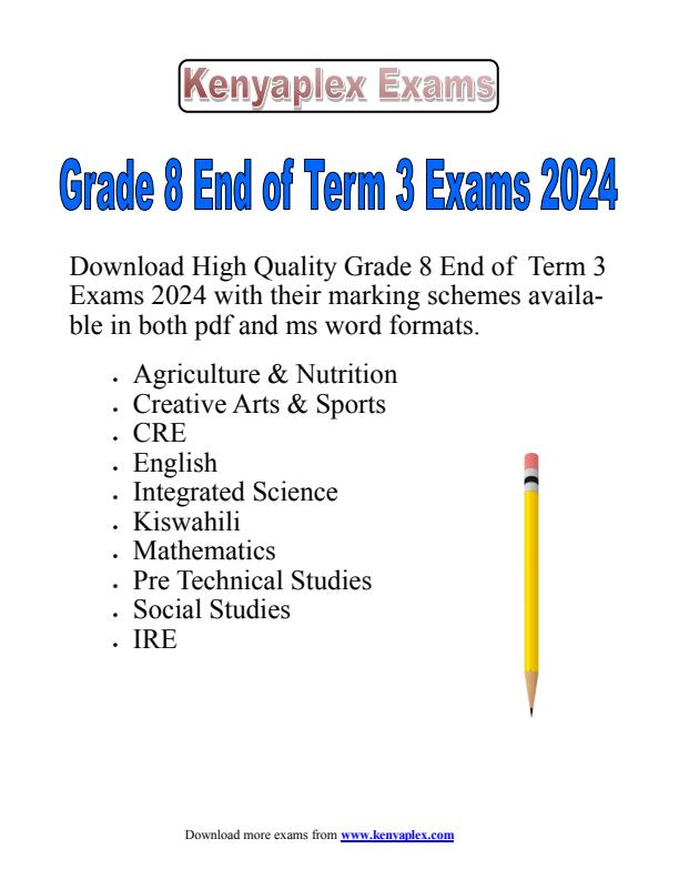 Grade 8 End of Term 3 Exams 2024 - Set - 3426