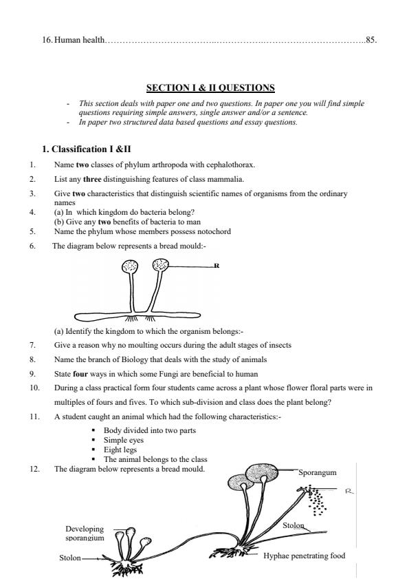 biology form one essay questions