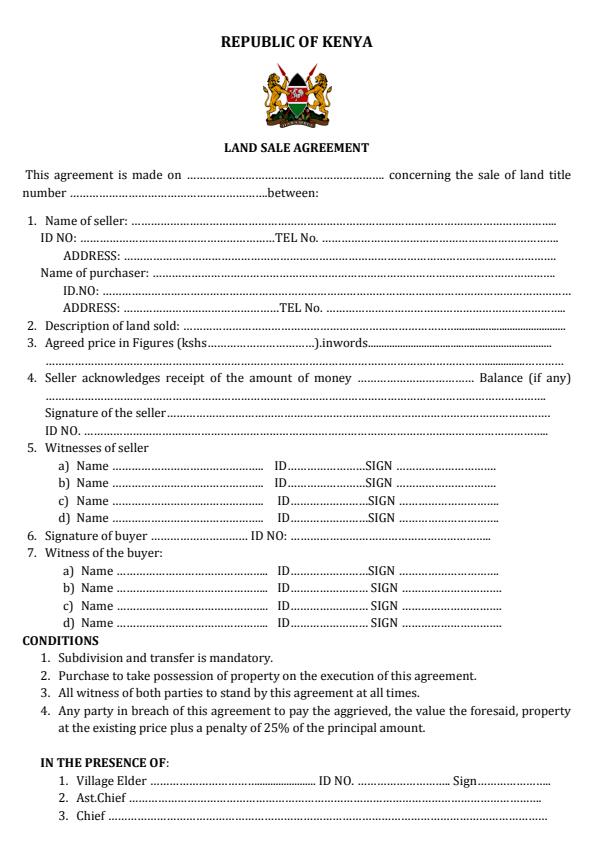 Sample Land Sale Agreement Form 9457