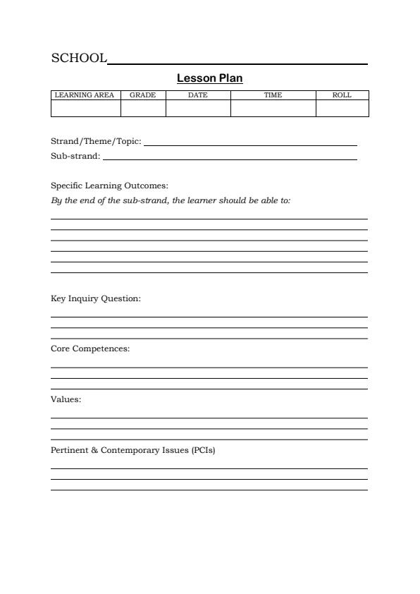 CBC All Grades Lesson Plan Template 9810