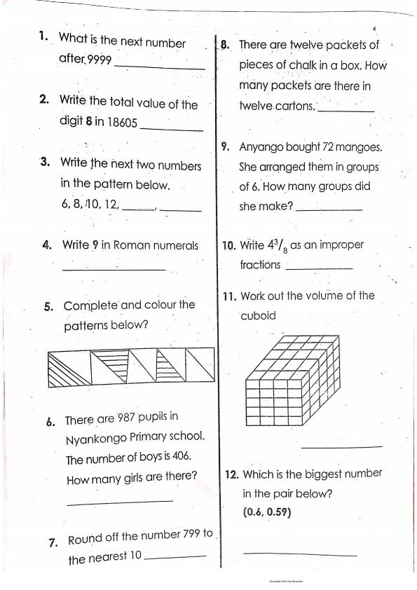 Grade 5 Sample CBC Exams Term 1 9816