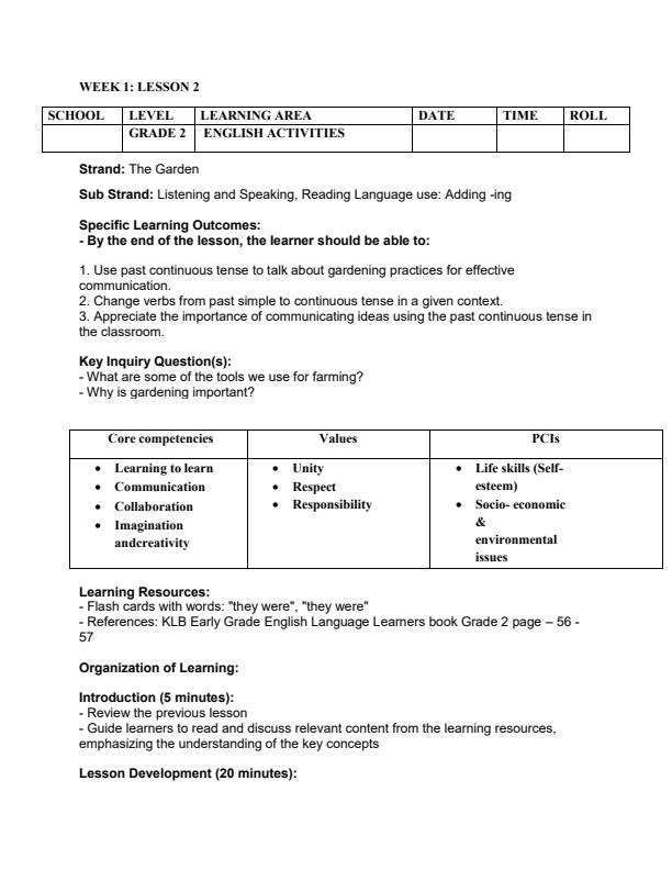 Grade 2 Rationalised English Lesson Plans Term 2 - 16588