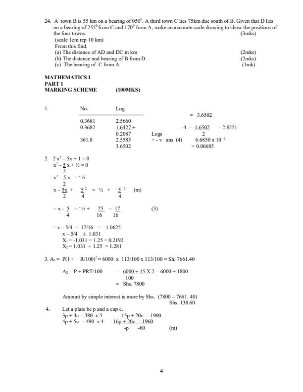 Form 4 Mathematics Revision Questions And Answers 2072