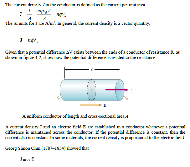 Define Current Density And Show How It Is Related To Drift Velocity 