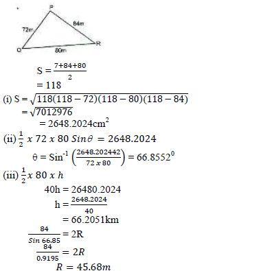 A Triangular Plot Pqr Is Such That Pq 72m Qr 80m And Pr 84m