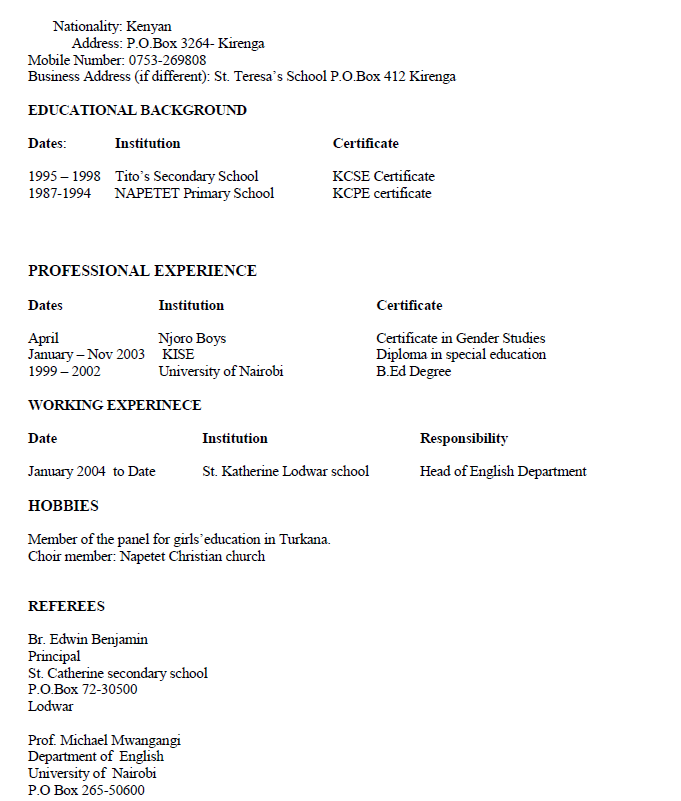 Examples Of Kenyan Resume Sample Exclusive Resume In Minutes